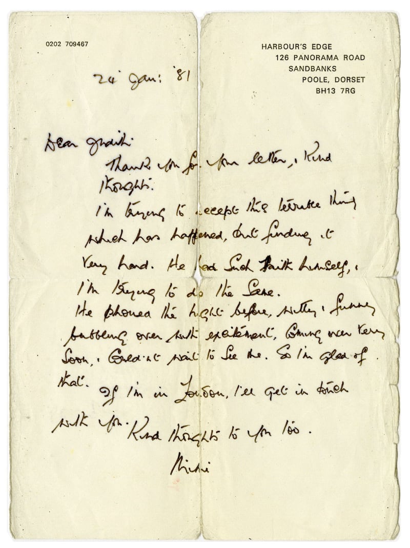 Letter from John Lennon's Aunt Mimi after his death