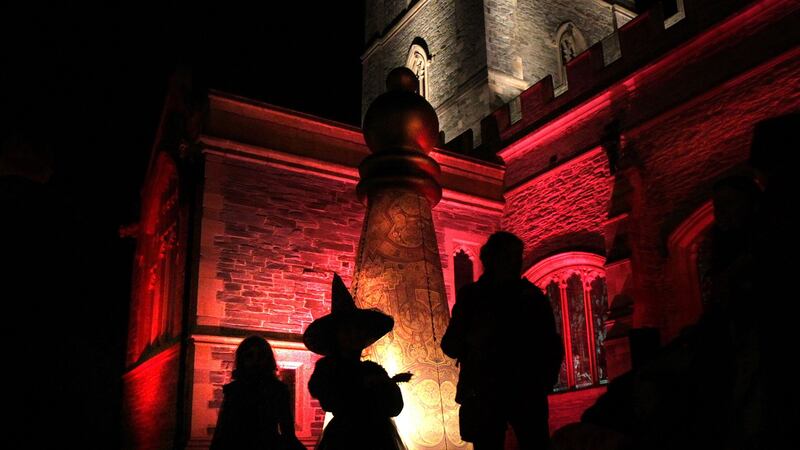 A little witch visits the scene at St Columb's Cathedral on the Derry Walls as thousands enjoy the performance artists and unusual scenes in the city during Halloween celebrations at the weekend. Picture by Margaret McLaughlin  &nbsp;