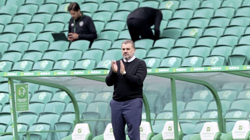 Celtic manager Ange Postecoglou applauding his players after a Premier Sports Cup match last month. 