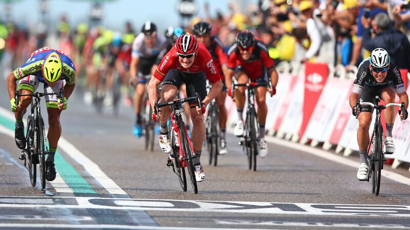 Germany's Andre Greipel crosses the finish line to win the second stage of the Tour de France on Sunday<br />Picture: PA