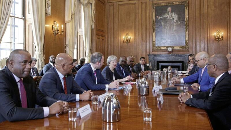 Britain&#39;s prime minister Theresa May hosts a meeting with Commonwealth leaders, foreign ministers and high commissioners in relation to the Windrush generation, at 10 Downing Street, London, on the sidelines of the Commonwealth Heads of Government Meeting. Picture by Daniel Leal-Olivas, Press Association 