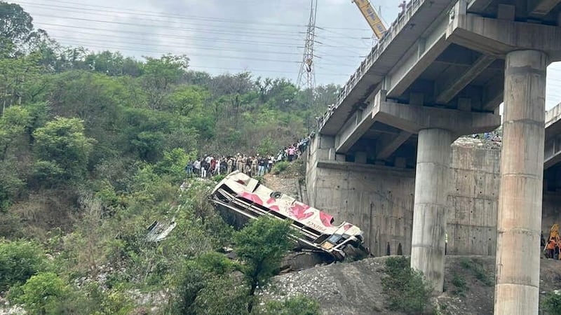 The bus skidded off a bridge (Channi Anand/AP)