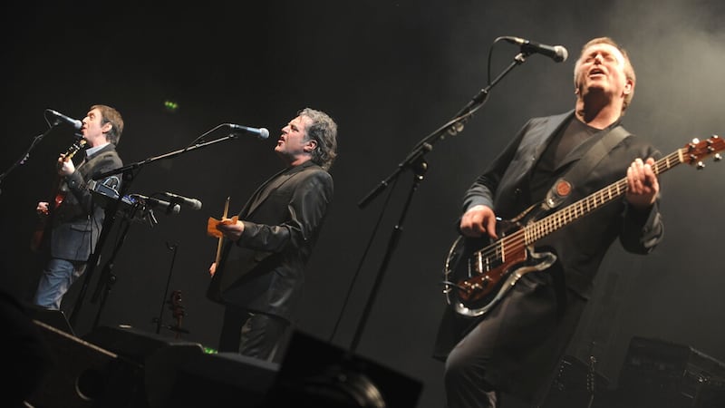 Guitarist Johnny Fean (far left) pictured on stage at the Odyssey in Belfast with Horslips in 2009. Picture, Justin Kernoghan.