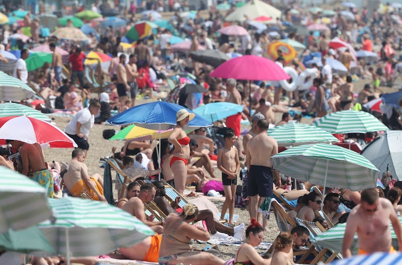 Busy scenes at Southend beach in Essex 