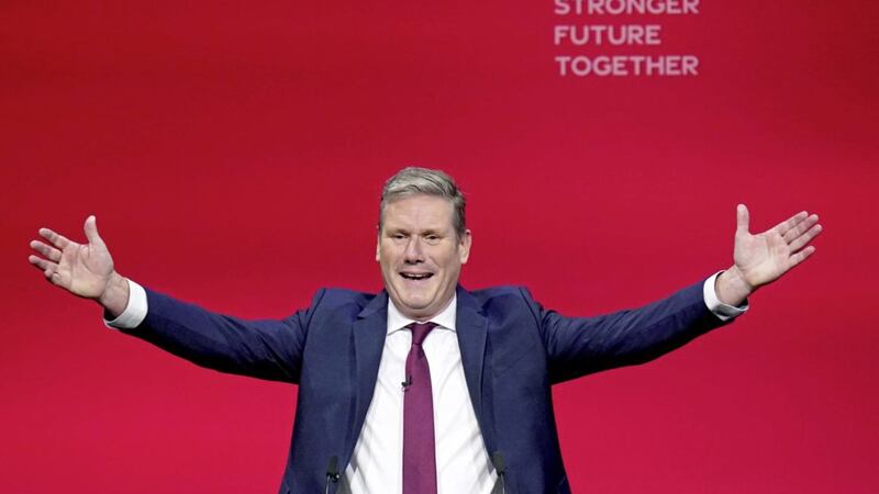 Labour party leader Sir Keir Starmer delivers his keynote speech at the Labour Party conference in Brighton. Photo: Stefan Rousseau/PA Wire. 