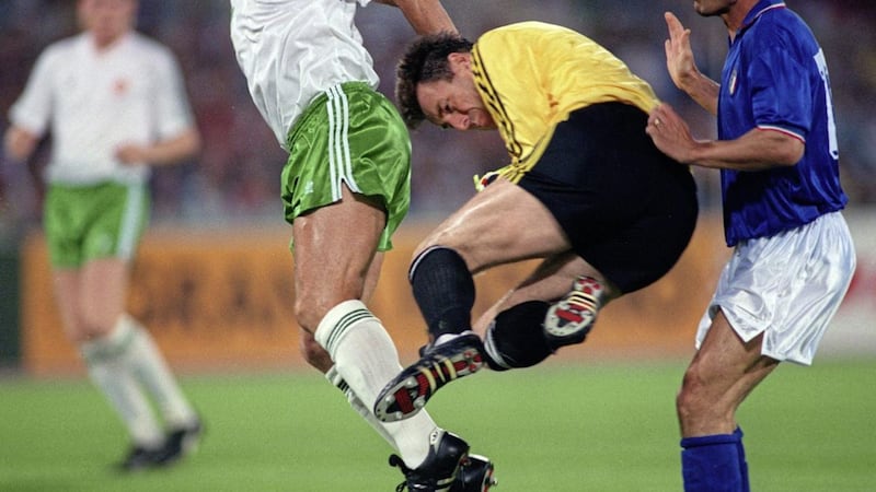 Salvatore Schillaci scored Italy&#39;s winner against the Republic of Ireland in the 1990 World Cup quarter-final, though Packie Bonner came home a hero after his penalty save against Romania. Picture by INPHO 