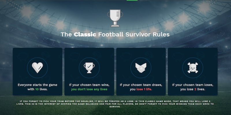The rules of football survivor