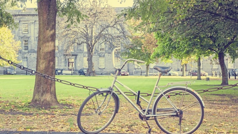 A bike parked in Trinity College Dublin &ndash; they were inevitably stolen despite the padlocks 