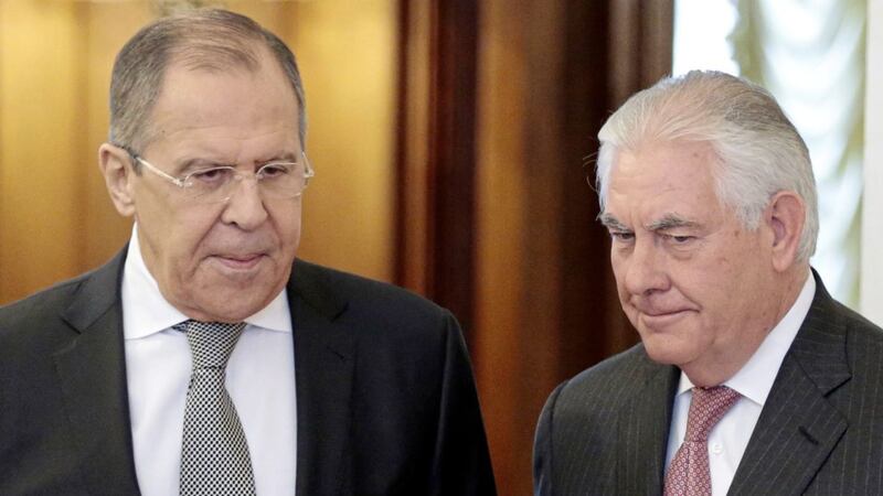 Russian foreign minister Sergey Lavrov with US secretary of state Rex Tillerson Picture by Ivan Sekretarev/AP 