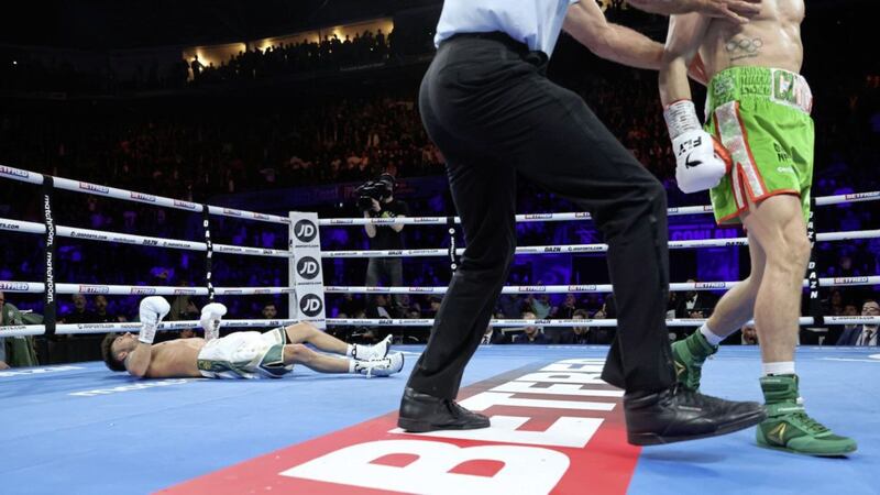 Leigh Wood recovered from being sent crashing to the canvas in round one. Picture: Mark Robinson Matchroom Boxing 