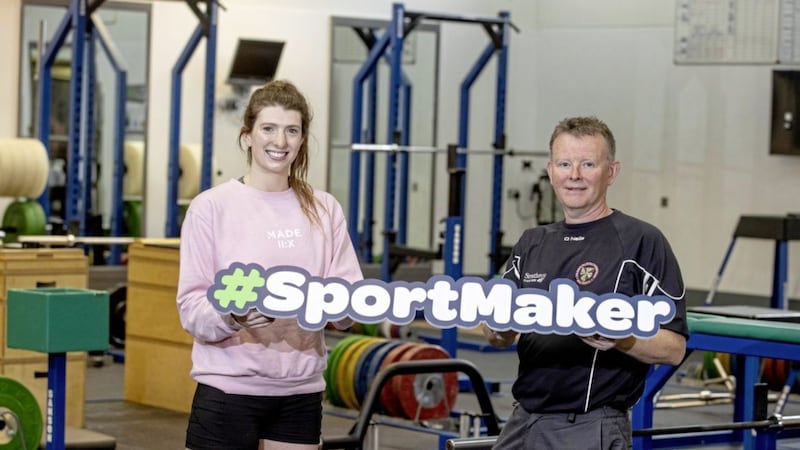 Paralympic star Bethany Firth with her SportMaker and former PE teacher Jerome Starrs. 