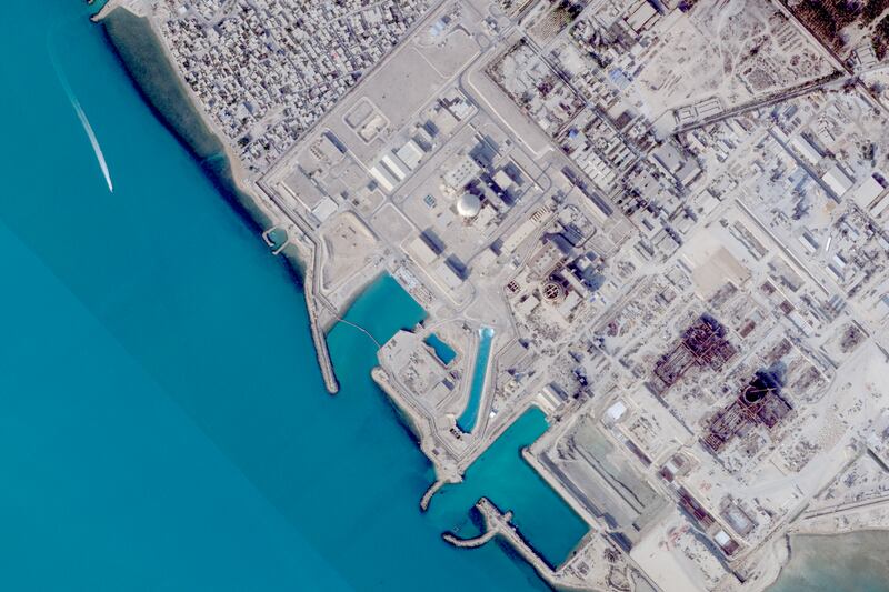This satellite image from Planet Labs PBC shows the Bushehr Nuclear Power Plant in Bushehr, Iran, in December (Planet Labs PBC via AP)