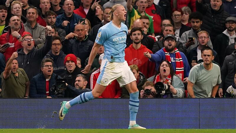 Erling Haaland bagged a brace as Manchester City eased to victory at Old Trafford (Martin Rickett/PA)
