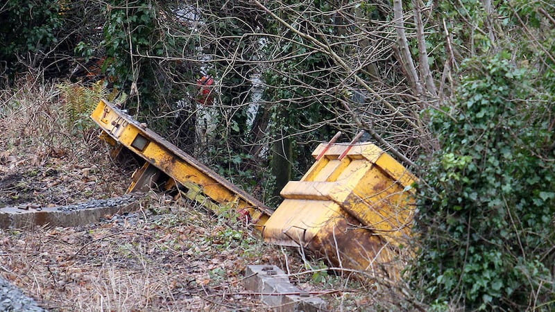 The construction equipment at the railway line near Lisburn. Photo by Mal McCann