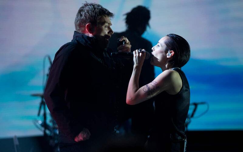Damon Albarn and Jehnny Beth performing with Gorillaz (Isabel Infantes/PA)