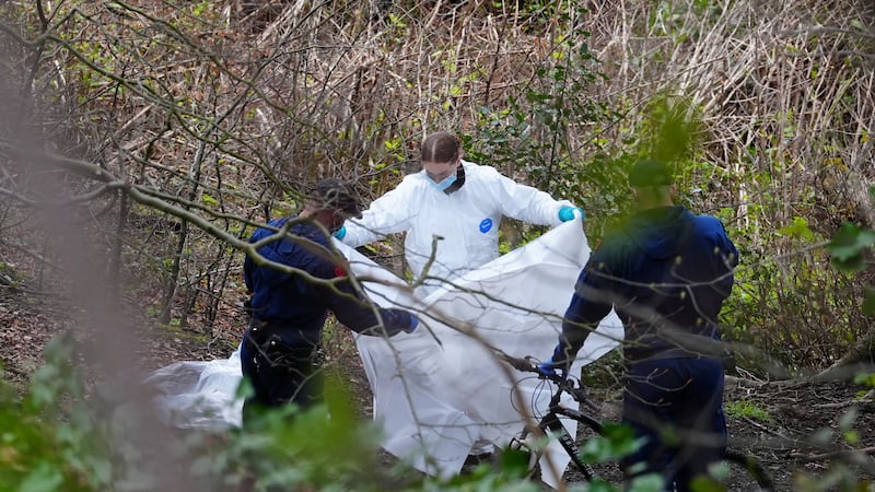 Police and forensic officers at Kersal Dale, near Salford, Greater Manchester