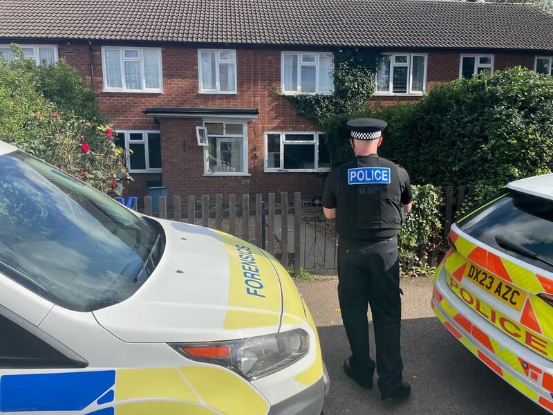 A police officer outside a property in Main Street, Stonnall, Staffordshire, after Mr Price was killed