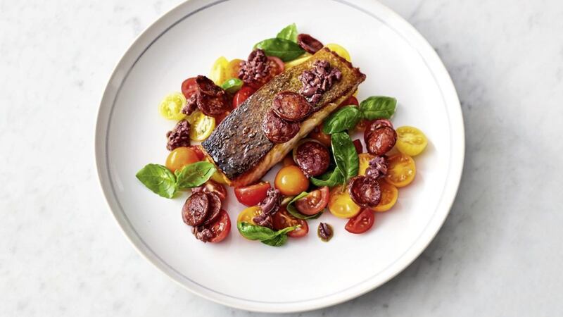 Jamie Oliver&#39;s smoky chorizo salmon, taken from 5 Ingredients &ndash; Quick and Easy Food by Jamie Oliver 
