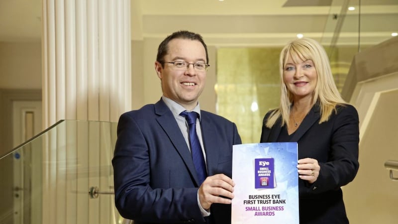 Seamus McGuckin, head of business banking at First Trust Bank, and Brenda Buckley, commercial director at Business Eye, call on small businesses to enter the Business Eye First Trust Bank Small Business Awards which is now open for entries 