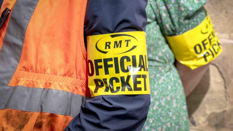 RMT members on the picket line (Jane Barlow/PA)