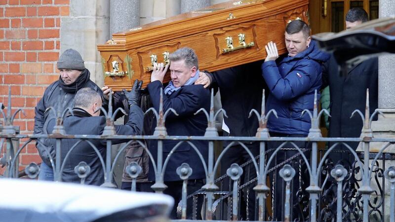 The funeral of Mark Ponisi takes place in St Paul's Church in Belfast. Picture Mal McCann