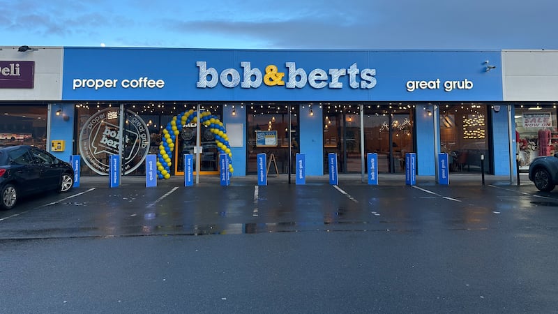 Exterior photo of a Bob & Berts coffee shop in Strabane.