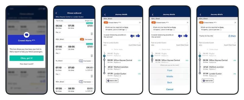 The Trainline app's new Crowd Alerts feature