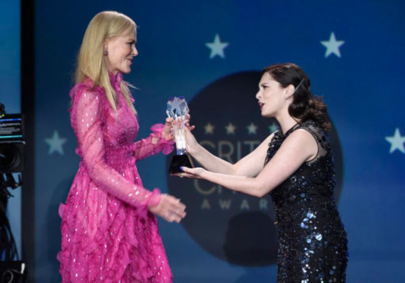 Nicole Kidman accepts an award with Big Little Lies