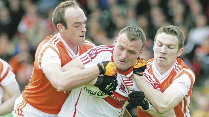 Paddy Bradley in action in the Ulster SFC opener against Armagh in May 2010 