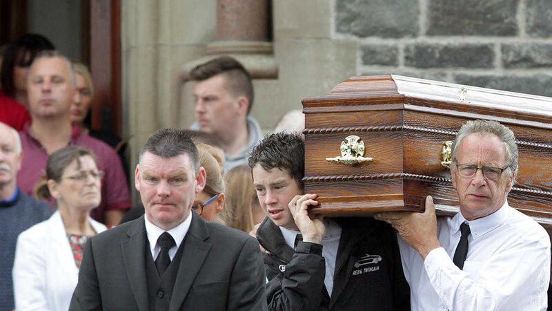 Family and friends gathered to pay their last respects to Teresa Robinson at St Patrick&#39;s Church, Killygordon yesterday. Picture by Margaret McLaughlin 