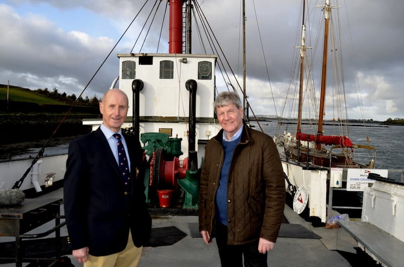 Jim Longford and Joe Mahon on the deck of the lightship at Ballydorn, now the clubhouse of Down Crusing Club