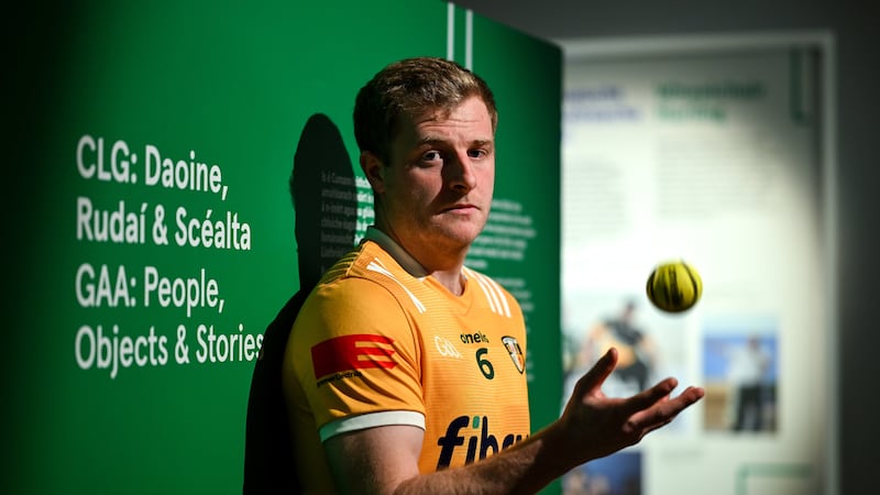Eoghan Campbell of Antrim poses for a portrait at the 'GAA; People, Objects & Stories' exhibition during the launch of the 2024 Leinster GAA Senior Hurling Championship in the National Museum of Ireland in Dublin
