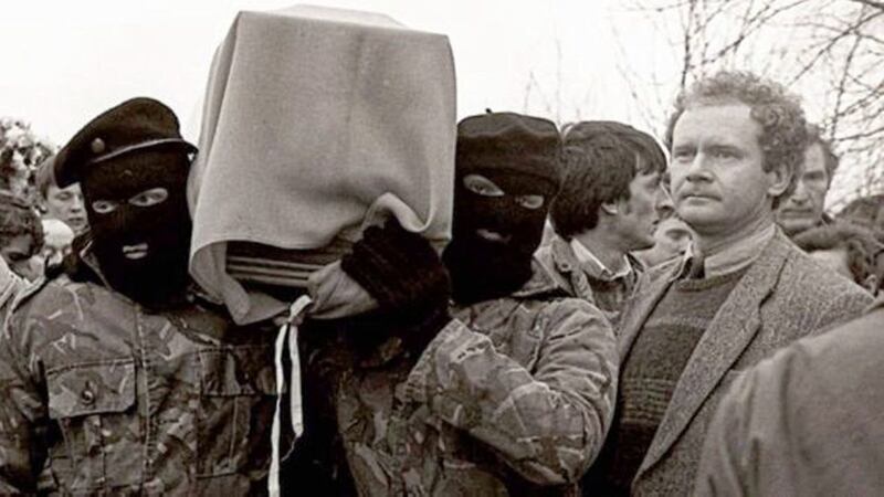 Martin McGuinness at the funeral of IRA member Brendan Burns in 1988. 