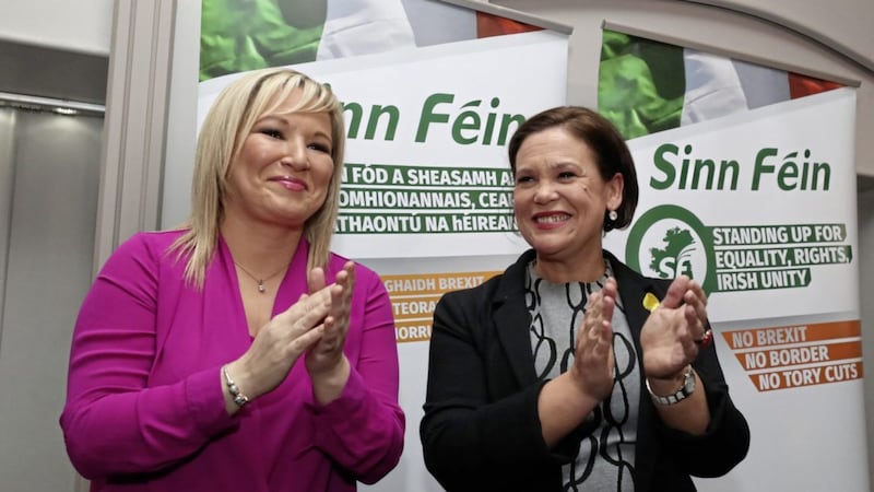 Sinn F&eacute;in northen leader Michelle O&#39;Neill applauds president elect Mary Lou McDonald. Picture by Niall Carson /PA Wire 