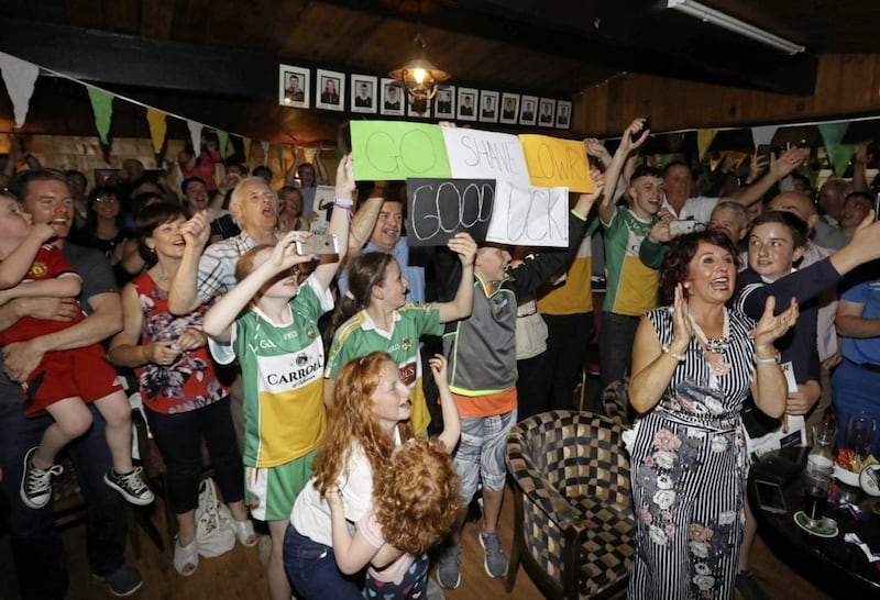 Supporters at Shane Lowry&#39;s home golf club, Esker Hills Golf Club, Tullamore, Co. Offaly, celebrate his victory in The Open Championship 2019 at Royal Portrush Golf Club. PRESS ASSOCIATION Photo. Picture date: Sunday July 21, 2019. See PA story SPORT Golf. Photo credit should read: Lorraine O&#39;Sullivan/PA Wire. 