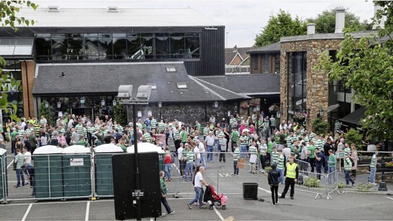 The Celtic fanzone at the Devenish complex in west Belfast. Picture by Hugh Russell 