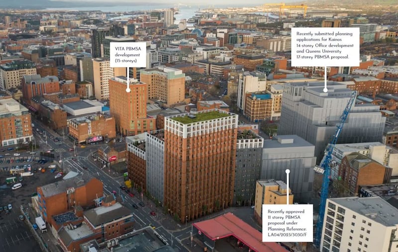 Visual displaying The Grattan's proximity to three other student accommodation schemes in the Great Victoria Street/Dublin Road area.