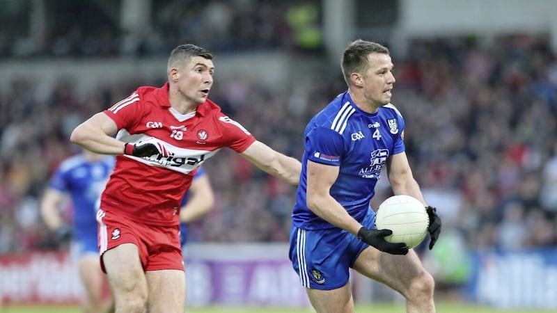 Ryan Wylie in action for Monaghan against Derry in Celtic Park. Pic: Margaret McLaughlin 