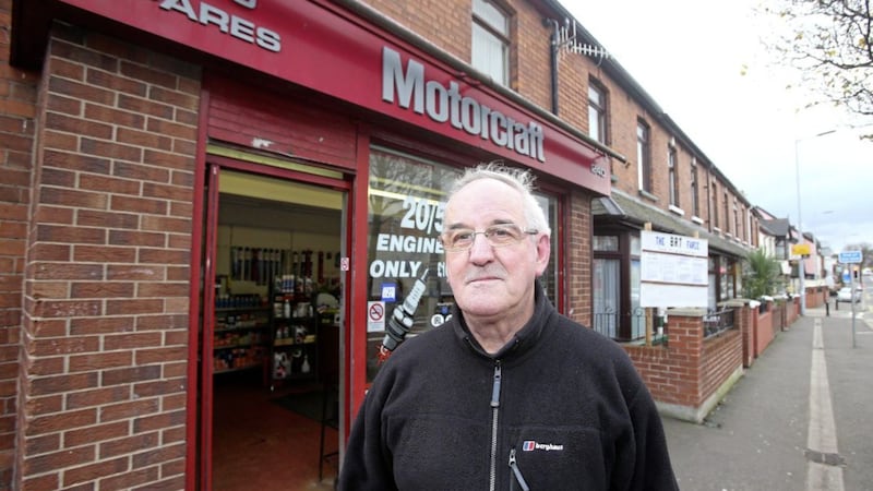 Thomas Daly who owns Auto Spares on the Falls Road and is closing his shop because it is on the Glider route. Picture Mal McCann 