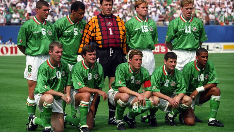 Republic of Ireland team 1994<br />(Back row l-r) Roy Keane, Paul McGrath, Packie Bonner, Tommy Coyne and Steve Staunton.<br />(Front l-r) John Sheridan, Ray Houghton, Andy Townsend, Denis Irwin and Phil Babb <br />(Terry Phelan not pictured).&nbsp;