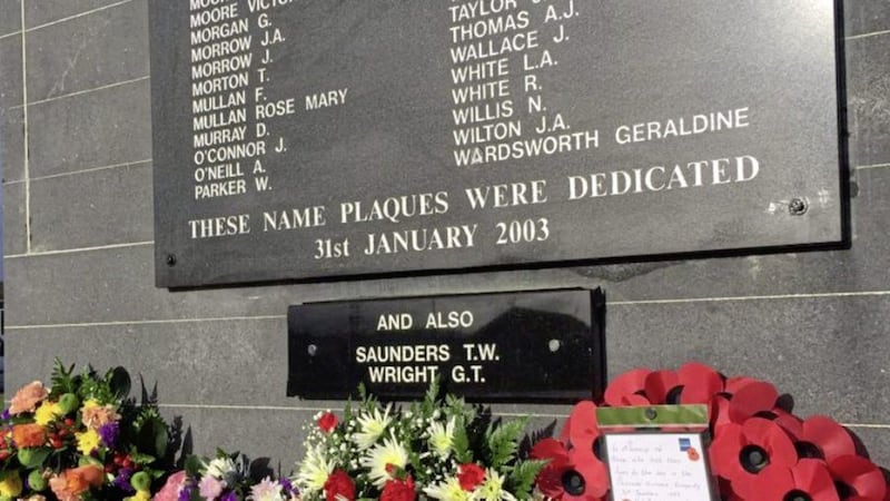 A new plaque was unveiled to two servicemen whose names did not appear on the original memorial. Picture by Mid &amp; East Antrim BC 