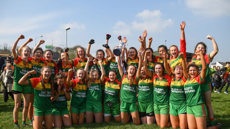 St Catherine's, Armagh celebrate their All-Ireland Junior A Final triumph.