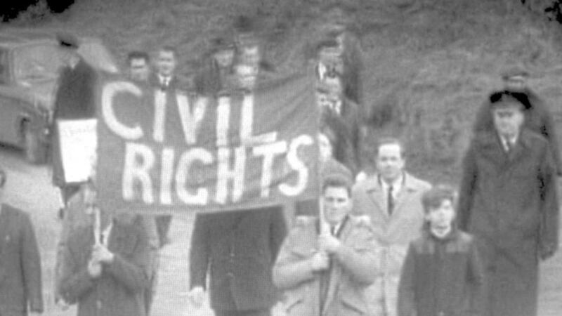 Campaigners in Dungannon in 1968 during the original civil rights march 