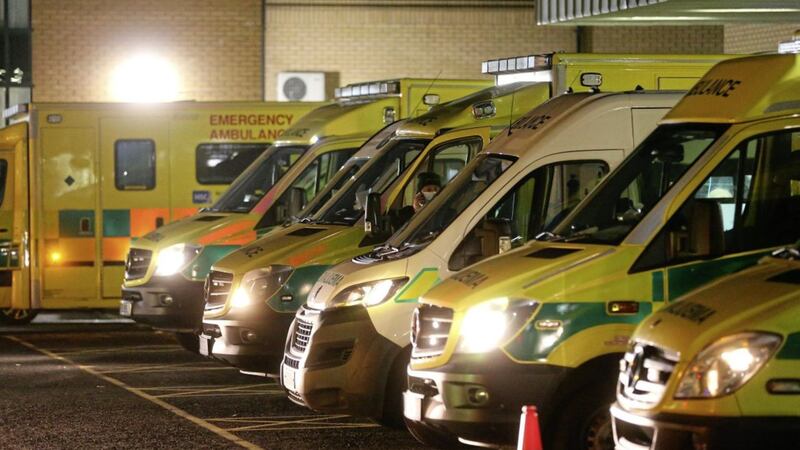Covid is overwhelming our hospitals, with patients treated in ambulances at Antrim Area Hospital last&nbsp; week. Picture by Mal McCann