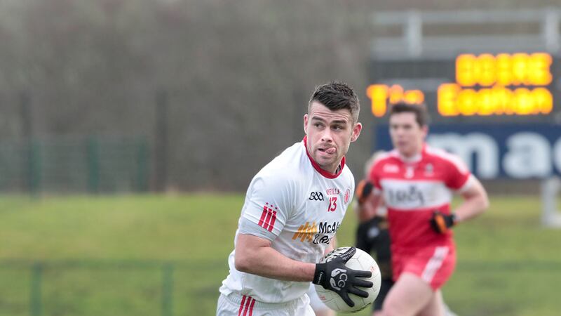 &nbsp;Tyrone's Darren McCurry against Derry during the McKenna Cup match played at Owenbeg last week. Picture by Margaret McLaughlin.