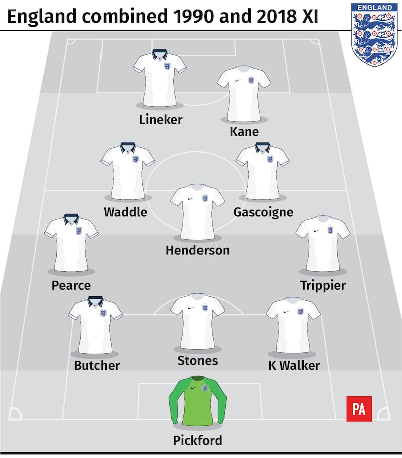 A combined England 1990 and 2018 XI
