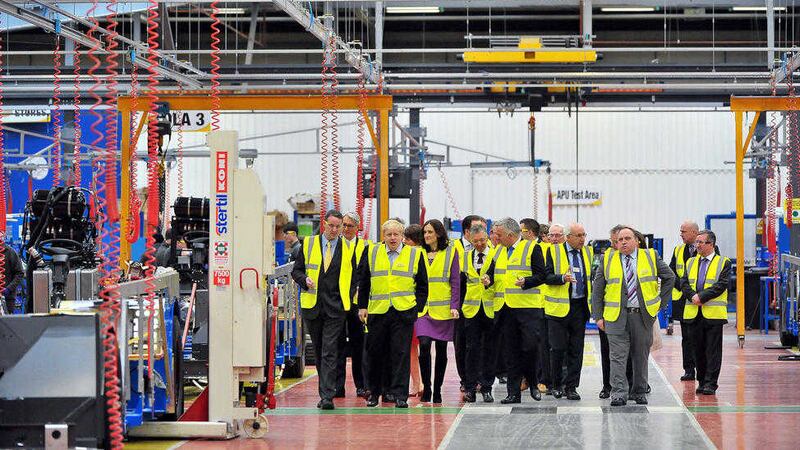 Boris Johnson during his visit to Wrightbus in Antrim yesterday Picture by: Justin Kernoghan/Photopress 