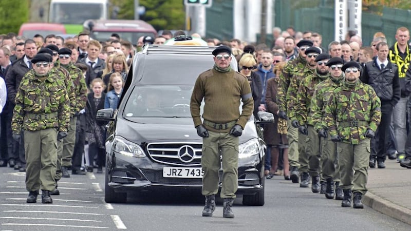 The paramilitary funeral of gangland gunman Michael Barr, shot dead in Dublin as part of the Kinahan Monk drug feud. 