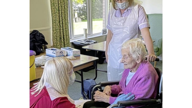 96-year-old Anne Brown was among the first care home residents in Northern Ireland to receive her vaccine booster in September at Croagh Patrick Care Home, Donaghadee. 