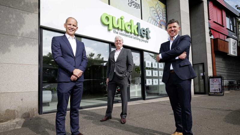 L-R: Quicklet owners Dermot O&rsquo;Hanlon (left) and Gavin McEvoy (right) with Nicholas Brennan (centre), managing director and founder of Pinpoint. 